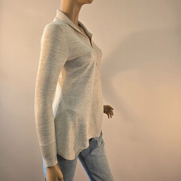 Esprit Womens Cardigan Sz S Cream Lurex Metallic Gold Striped V-Neck Open Front - Picture 6 of 10